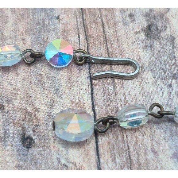 Vintage AB Crystal Collar Necklace & Clip On Cluster Earrings Set Arora Borealis - Picture 11 of 11